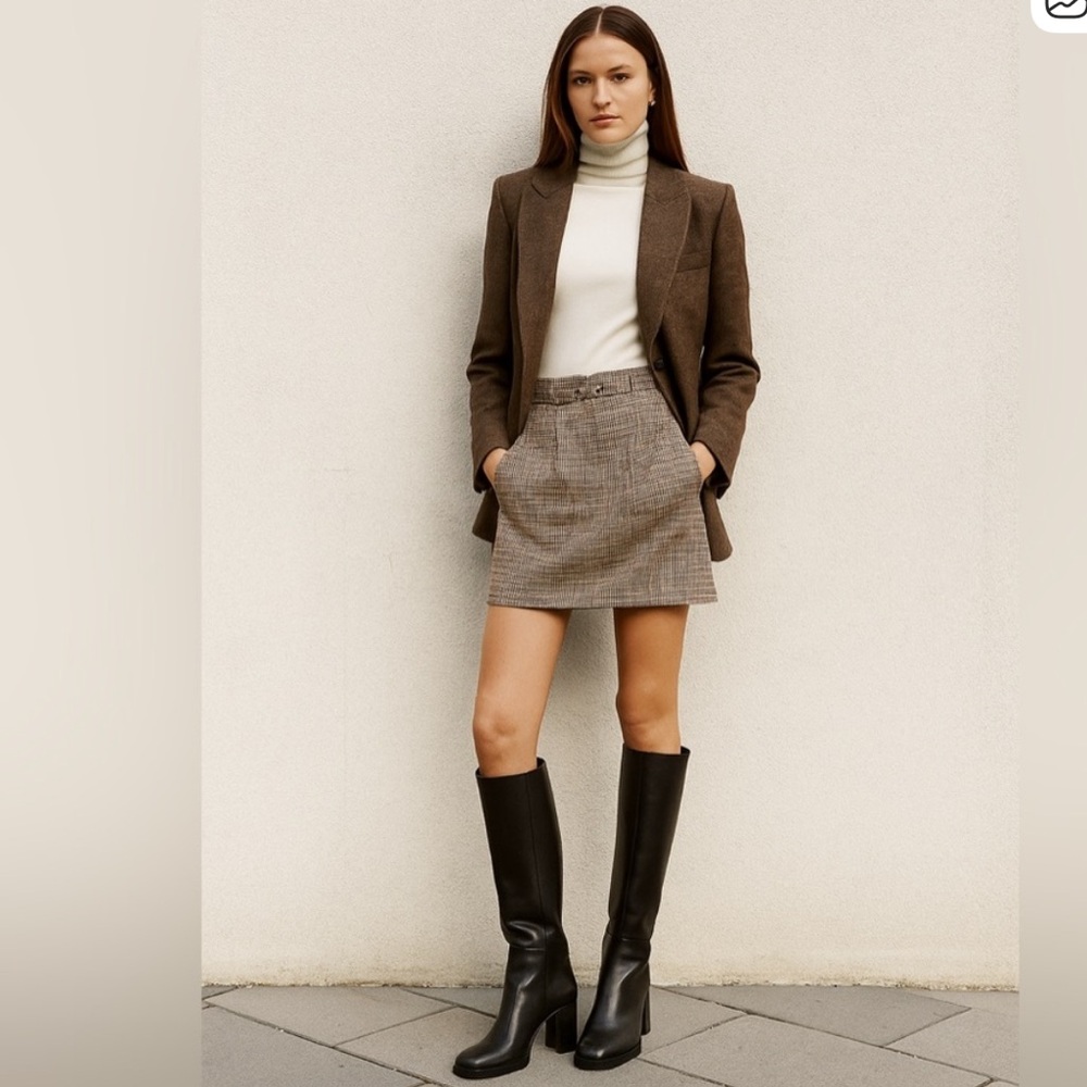 Maje Tan Houndstooth Mini Skirt